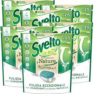 Svelto 6x Svelto Powered By Nature Tutto in 1 Pastiglie per Lavastoviglie Pulizia Eccezionale con Ingredienti di Origine Naturale - 6 Confezioni da 15 Pastiglie