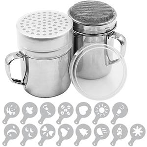 SENHAI - Spolverino per zucchero a velo con manico, in acciaio inox, 2 pezzi, per zucchero, pepe, cannella, farina in polvere con stampi per stampa, stencil - maglia fine e grande