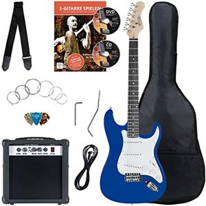 Rocktile Banger's Pack Set Chitarra Elettrica Blu - Kit Completo per Chitarre Elttriche con Amplificatore 25W, Custodia Morbida, Cavo, Tracolla, Tremolo, Plettri - Blue Highgloss