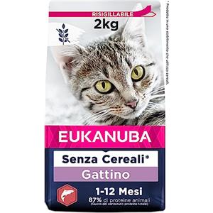Eukanuba Grain Free Cibo Secco per Gattini con Salmone - 2 kg, Ricco di Proteine Animali