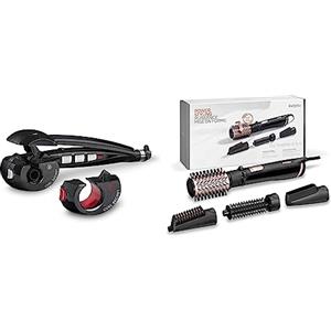 BaByliss C1300E Curl Secret Ionic 2, Arricciacapelli Automatico, 2 Testine Intercambiabili & AS200E - Spazzola ionica rotante per capelli, con 4 teste per asciugatura, 1000 W, Nero