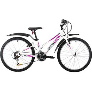 Multibrand Distribution Multibrand Probike Adventure - Mountain bike a 18 marce, per bambine e ragazzi, adatto a partire da 130 - 155 cm (lega bianca e rosa)