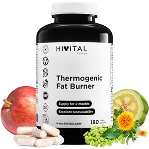 HIVITAL foods Termogenico Bruciagrassi. 180 capsule vegane per 2 mesi di trattamento. A base di L-Carnitina, CLA, Caffè Verde, Garcinia Cambogia, Glucomannano, Aceto di Mele e Pepe Nero. Da HIVITAL