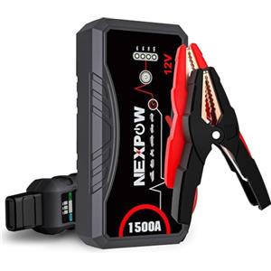 NEXPOW Avviatore Batteria Auto, 1500A Portatile Booster Avviamento (Fino 7.0L Gas O 5.5L Diesel),12V Avviatore Di Emergenza per Moto, Starter Batteria Auto Con Torcia a LED&USB, Cavo Di Avviamento