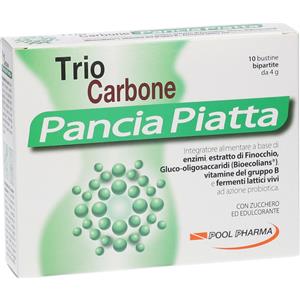 Pool Pharma Triocarbone Pancia Piatta - Integratore Digestivo con Enzimi, Carbone e Finocchio - 10 Bustine Bipartite