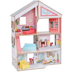 KidKraft Casa delle Bambole in Legno Charlie con Accessori e Mobili inclusi, Casa a 3 Piani con gioco a 360 gradi per Bambole da 30 cm, Giocattolo per Bambini 3+ Anni, 10064