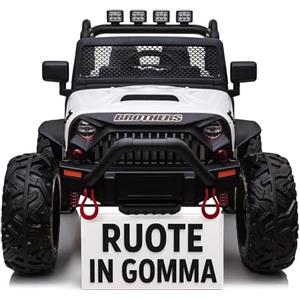 TOYSCAR Auto Macchina Elettrica Per Bambini 2 Posti 24V Fuoristrada Big Adventure Telecomandata Sedile In Pelle Porte Apribili Doppio Motore Elettrico Carico 35 Kg RUOTE IN GOMMA TOYSCAR Bianca
