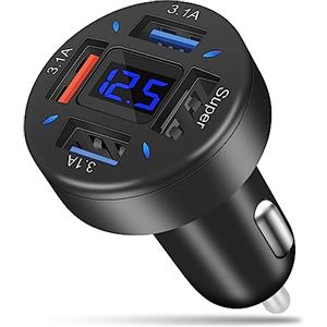 AXFEE Caricabatterie Auto 66W, 4 Porte USB (3 A3.1A + 1 66W), Caricatore Accendisigari Universale Con Ricarica Rapida per iPhone Pro/Max14/13/12/Samsung/Huawei/Xiaomi