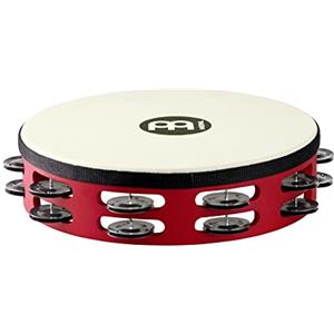 Meinl Percussion TAH2BK-R-TF - Tamburello in legno con testa di pelle e 2 fila di sonagli d'acciaio nel telaio, diametro: 25,40 cm (10''), colore rosso