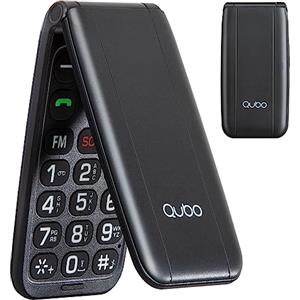 Qubo Flip Telefono per anziani GSM, Cellulare per anziani, Display da 2,4'', Volume alto,Funzione SOS, Supporto Dual SIM,Chiamata rapida, Radio FM, Torcia elettrica,Nero