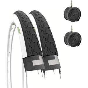 ECOVELO 2 COPERTONI 700 X 35 C (37-622) + CAMERE PNEUMATICI STRADALI IN GOMMA BIANCONERI 28 1 5/8 3/8 CITY BIKE TREKKING