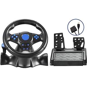 TedmaR Volante da corsa, volante da corsa, pedali e vibrazione, con leve del cambio, compatibile con PS4/Switch/Android/PS3/XBOX 360/PC