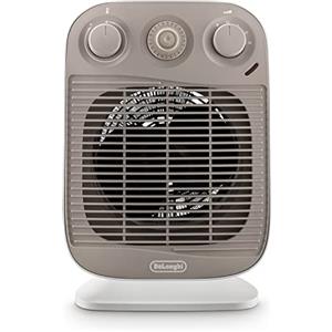 De'Longhi HFS50D22 Termoventilatore, TIMER 24H, 3 livelli di potenza, ventilazione estiva, protezione antigoccia, maniglia, dispositivo di sicurezza, luce, protezione antigelo, leggero, Bianco/Beige