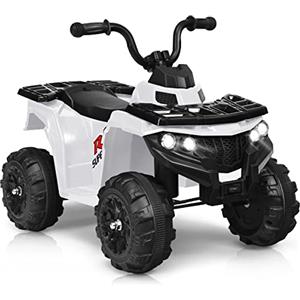 GYMAX Quad Giocattolo per Bambini, Moto Elettrica con Batteria Ricaricabile, Velocità di 3 km/h, con MP3 e USB, Adatto a Bambini tra 3 e 6 Anni, con Ruote Antiscivolo, 68,5x41x49,5 cm (Bianco)