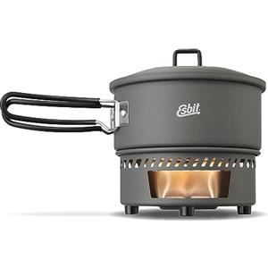 Esbit Set di cottura a combustibile secco - Fornello da campeggio all'aperto da 1000 ml con pentola in alluminio - Impugnature pieghevoli - Set di fornelli da campeggio
