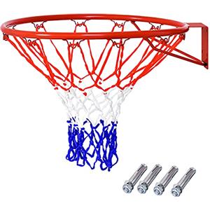 COSTWAY Canestro Basket da Muro Φ45cm in Ferro con Rete Resistente alle Intemperie e Viti, Anello da Basket per Esterno e Interno