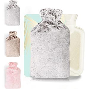 Rissler Borsa Acqua Calda Peluche 2L con Fodera Copertura Foderata - Boule Acqua Calda en Gomma Super Morbida, nostra borse Adattarsi per il Sollievo il dolor e per Scaldaletto (Premium Grigio)