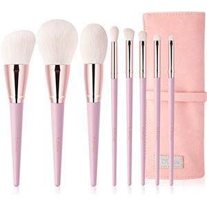DUcare Set di pennelli per il trucco rosa con custodia 8pcs Premium sintetico fondazione polvere ombretti fard sfumatura correttori pennello kabuki