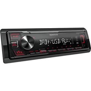 Kenwood Autoradio KMM-DAB307 con DAB+, Ingresso USB/AUX Frontale, con Frontalino Estraibile, Allineamento Temporale degli Altoparlanti, Compatibilità con Comandi a Volante, Ingombro Ridotto, Rosso