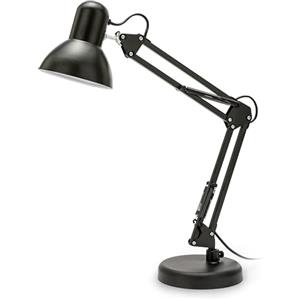 VELAMP - Lampada da Tavolo con Braccio Regolabile Charleston XL, Lampada da Scrivania Design Moderno, Abat Jour da Comodino per Lettura con Pinza da Tavolo - Attacco Lampadina E27, Cavo 150cm - Nera