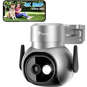 ctronics 4K 8MP Telecamera Wi-Fi Esterno con Faretto, 2,4/5Ghz WiFi PTZ IP Videocamera di Sorveglianza con Rilevamento Persone/Veicoli/Animali Auto Tracking 30m Visione Notturna a Colori IP66 Argento