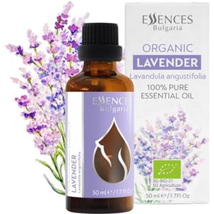Essences Bulgaria Olio Essenziale di Lavanda Biologico 50 ml | Lavandula angustifolia | 100% Puro e Naturale | Non Diluito | Grado Terapeutico | Fattoria a Conduzione Familiare | Distillato a Vapore