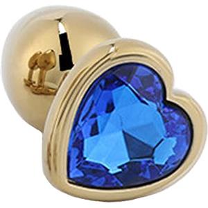 QIJIHE Golden Butt Plug con cristallo a forma di cuore Bump, Anal Plug Set (Small-28mm, Mid-34mm, Large-40mm) Buttplug Metal Anali Plug Giocattoli del sesso per le donne Uomini (blu, M)