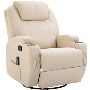 HOMCOM Poltrona Massaggiante con rotazione a 360° e reclinazione, con 2 Portabicchieri,, Poggiapiedi e 4 Tasche Laterali, Crema| Aosom Italy
