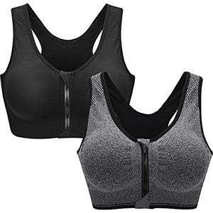 Zoerea Reggiseno Sportivo Sostegno Forte Senza Ferretto da Donna Top Palestra Donna con Cerniera Frontale e Pastiglie Rimovibili per Ginnastica Corsa Yoga Nero + Grigio + Blu 5XL