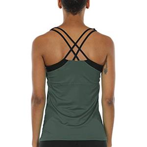 icyzone Canotta da Donna Sportiva 2 in 1 Canottiera Sportiva con Reggiseni Sportivi Traspirante Comodo Canotte per Yoga Pilates Fitness (XL,Burnt Ochre)