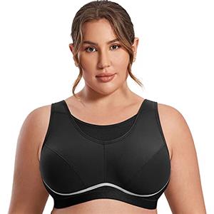 SYROKAN Reggiseno Sportivo Donna Alto Impatto Senza Ferretto Sostegno Senza Imbottito Taglie Forti Nero-A266 8E
