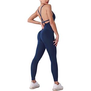 STARBILD Tuta Sportiva Donna AntiCellulite Push Up Sexy Senza Maniche 2 Pezzi Reggiseno Leggins Lunghi Jumpsuit Abbigliamento Ginnastica Yoga Bodysuits, M4180-Blu L