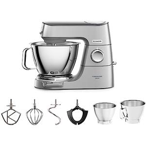 Kenwood Titanium Chef Baker Silver KVC85.004SI, Impastatrice Planetaria, Bilancia Integrata, 3 Ganci e Fruste per Miscelazione in Acciaio Inox e Frusta Gommata, Ciotole da 5L e 3,5L, 1200W, Argento