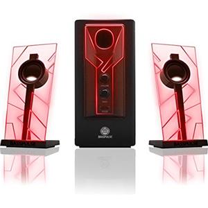 GOgroove BassPULSE 2.1 Altoparlanti per PC con Luci a LED Rosso, Subwoofer Amplificato - Sistema di Altoparlanti per Giochi, Casse per PC, Desktop, Il Computer Portatile