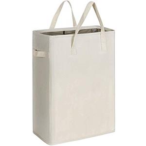 Chrislley Cesto Portabiancheria Sottile Ceste per la Biancheria Piccolo Secchi per la Biancheria Pieghevole Cesta Portabiancheria Salvaspazio Cesti Portabiancheria Stretto con Manici - 45L,Beige