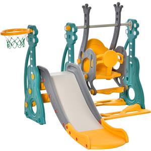 HOMCOM Scivolo 3 in 1 per Bambini con Altalena e Canestro - Multicolore, 152x149x107cm, per 18 Mesi e oltre