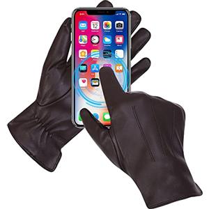 MGGMOKAY Guanti invernali da uomo in pelle Guanti da guida in pelle di pecora con touch screen foderati in caldo cashmere, navy,XXL
