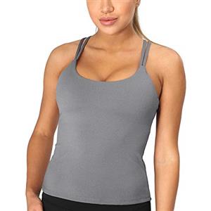 icyzone 2 in 1 Canotta Sportiva da Donna con Reggiseno Integrato,Reggiseno Yoga Senza Ferretto per Fitness,Palestra(L,Grigio)