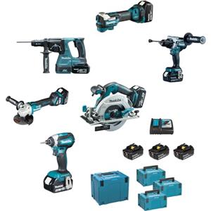 Makita DLX6126JX1 Combo Kit Trapano Avvitatore Tassellatore Avvitatore Impulsi Sega circ.Ø165 Smerigl.ang. Ø125 3x3Ah 4xMAKPAC