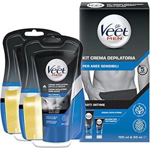 Veet Men Crema Depilatoria Sotto la doccia x2 Pelli Sensibili + Veet Men Kit Depilazione Intima Pelli Sensibili