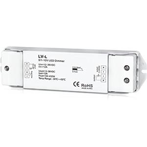 Nutbro 0/1-10V LED Dimmer 1CH 12A Constant Voltage Single Channel LED Dimmable Driver DC12-36V