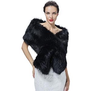 BEAUTELICATE Scialle Stola di Pelliccia Sintetica Donna Coprispalle Sciarpa Elegante Nozze Sposa Feste Inverno Cerimonia Nero Avorio Champagne, Nero Con Un Buco