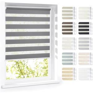 Victoria M. Eco Tenda a Rullo Doppia Giorno e Notte su Misura per Porte e Finestre, Montaggio con o Senza Fori, per Tutte le Stanze, Grigio