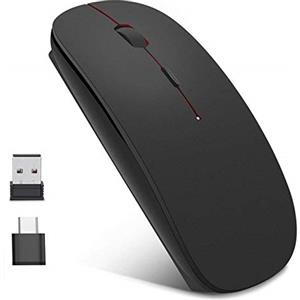 EasyULT Mouse senza fili ricaricabile,Silence Click Wireless Mouse ottico,USB Nano Ricevitore,Ultra Sottile 1600 DPI,con cavo USB, per PC/Tablet/Laptop(Nero)