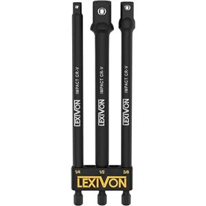 LEXIVON Set Di Adattatori A Bussola, Kit punte esagonali 1/4 Avvitatore A Impulsi, per Makita,Milwaukee,Bosch, per chiave dinamometrica e a cricchetto, Inserti 6.35, 9.5 e 12.7 mm, L=15cm (LX-102)