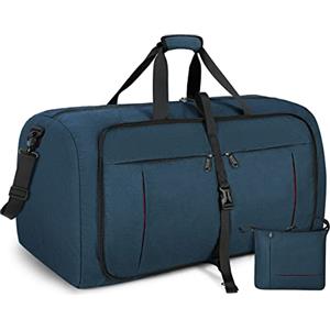 NUBILY Borsone da Viaggio Pieghevole Borsone Palestra Uomo 65L Grande Impermeabile Borsa da Viaggio Borsa Sportiva Donna con Scomparto per Scarpe Blu