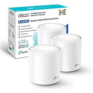 TP-Link Deco X50 Mesh WiFi Set (confezione da 3), router e ripetitore Dual Band AX3000 (portata fino a 604 m², WPA3, ideale per case grandi, compatibile con Amazon Alexa, 9 porte Gigabit) Bianco