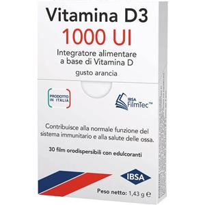 IBSA Vitamina D3 1000 UI - Integratore Alimentare in 30 Film Orodispersibili per Salute delle Ossa e Sistema Immunitario