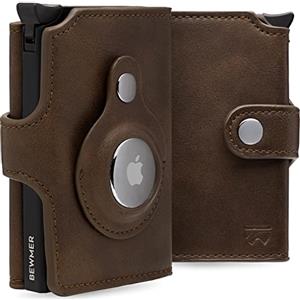 BEWMER Porta Carte di Credito 2 | Portafoglio Slim da Uomo e Donna con Rfid Protection Anticlonazione | Porta Tessere e Soldi con Portamonete (Airtag Marrone)