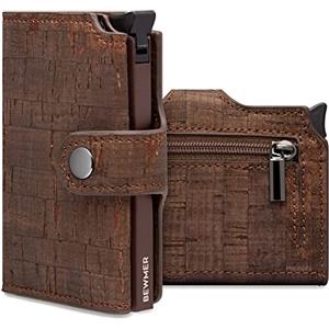 BEWMER v2 Portafoglio Uomo Slim In Similpelle Con Protezione RFID Anticlonazione - Porta Carte Di Credito Uomo E Donna Per 9 Tessere, Con Portamonete - Porta Tessere, Marrone Sughero
